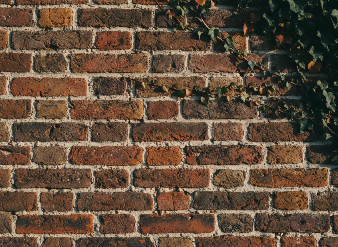 Close-up of heritage brickwork with lime mortar repointing and ivy