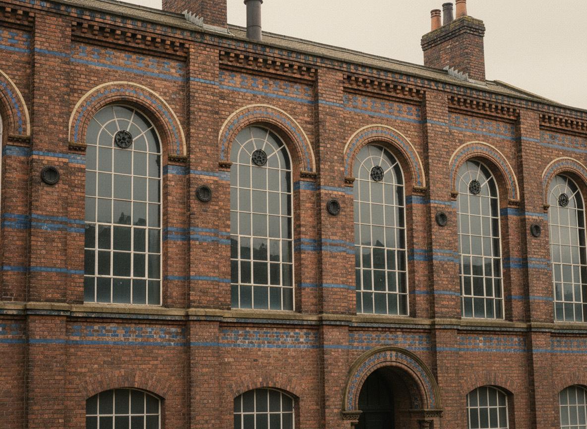 Victorian industrial mill building with heritage brickwork and arched windows