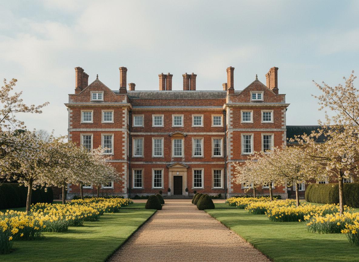 Heritage brickwork restoration on country manor house with formal gardens